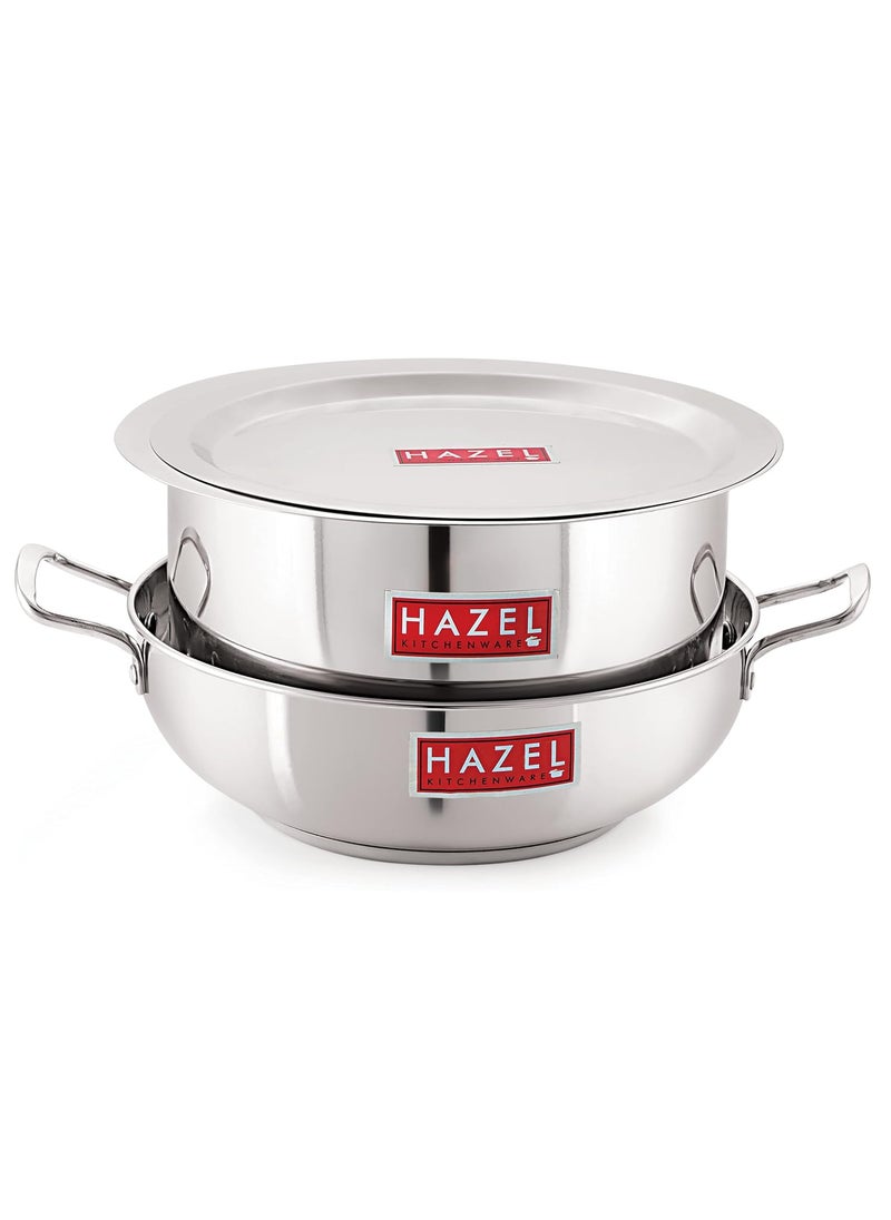 HAZEL Induction Base Cookware Set | Small Stainless Steel Induction Bottom Cookware Bartan Combo for Cooking (Kadhai, Tope, 2 Steel Lid Cover) 4 Pieces
