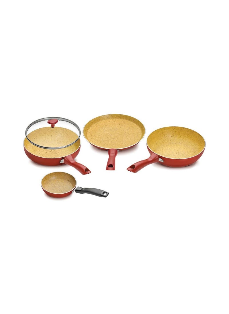 Crystal Induction Base Non-Stick Aluminium Cookware Set, 4-Piece, Maroon