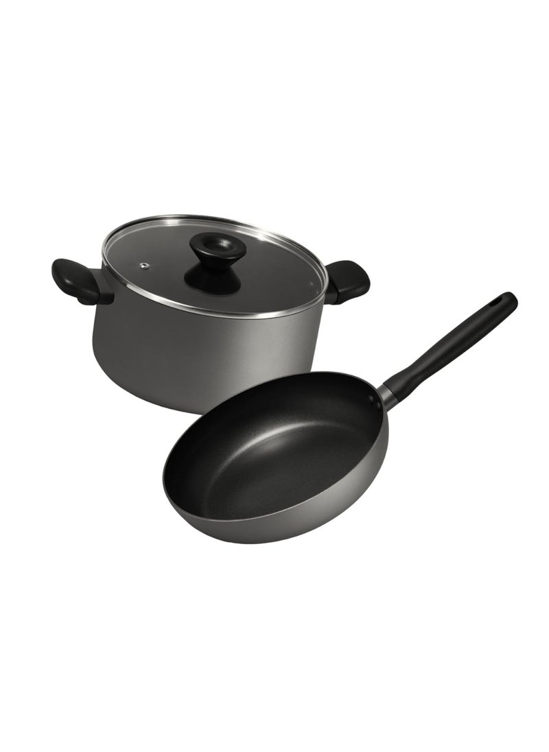 Meyer Bauhaus Aluminum Nonstick Casserole with Lid 24cm + Frypan 26cm Cookware Set | Non Stick Cookware Set | Cooking Set for Kitchen | Non Stick Pan | Induction Cookware, Grey