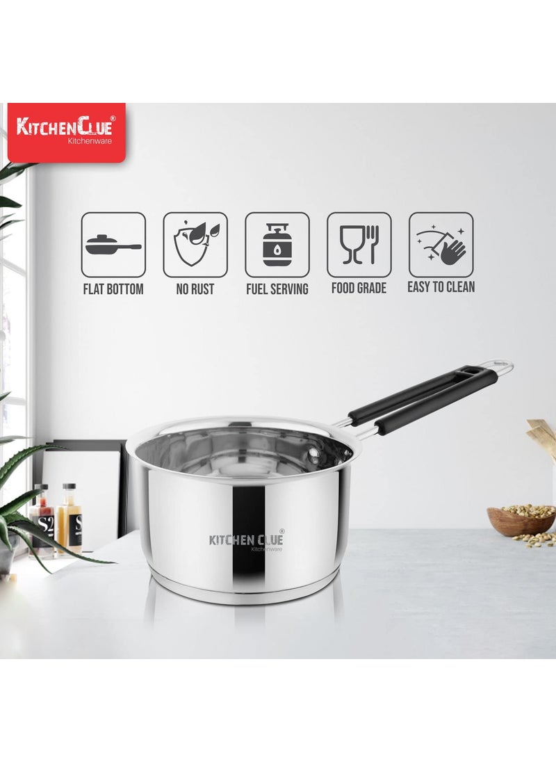 KITCHEN CLUE Tri-ply Stainless Steel Cookware Set - Tasla (1500 ML), Sauce Pan (1600 ML) & Milk Tope/Patila (1600 ML) - Induction Compatible with Encapsulated Sandwich Bottom - Essential Cooking Set