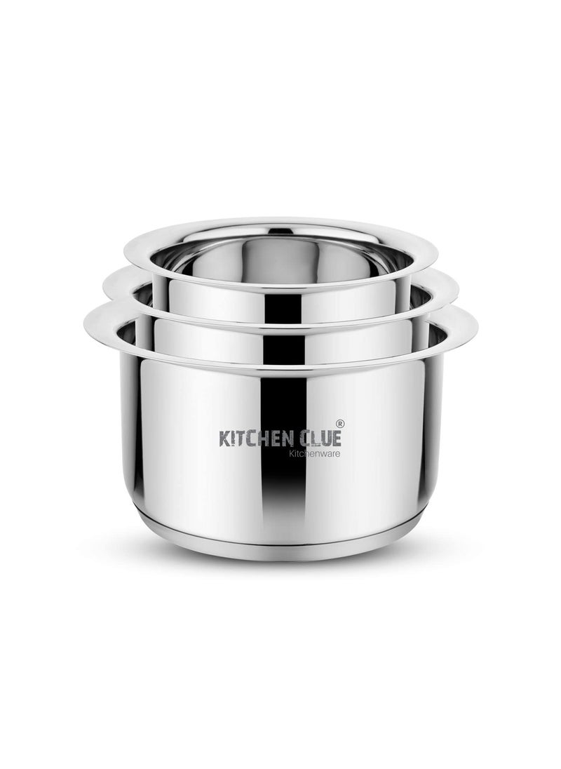 KITCHEN CLUE Stainless Steel Tope Set 1200_1600_2000 ML, Encapsulated Induction & Gastove Base Compatible I 3.5 Mm TRIPLY Base I Heavy Guage Quality Steel Milk tope Set I Ideal for Cooking & Serving