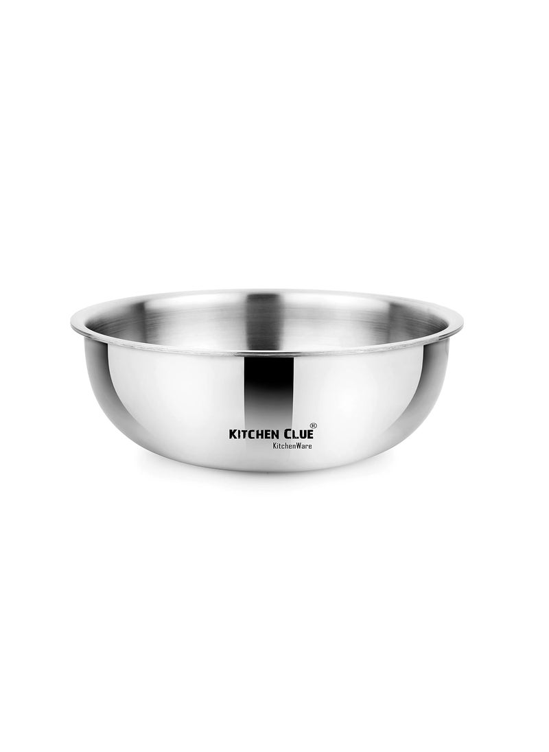 KITCHEN CLUE Stainless Steel Tasla Without Lid, 24 Cm - 2800 Ml - Heavy Guage 3 PLY Stainless Steel Tasla/Kadhai for Cooking in Kitchen - Unbreakable & Highly Durable - Cookware Combo Kitchen Set
