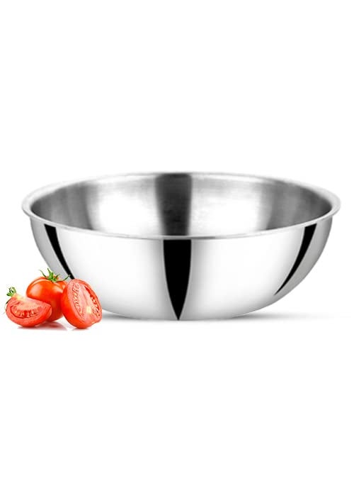 KITCHEN CLUE Heavy Guage Quality Steel Tasla for Kitchen - 20 CM, 1500 ML - Pack of 1 Pc - Induction & Gastove Compatible - Tri Ply Tasla for Cooking, Doughing - Highly Durable & Long Last Forever