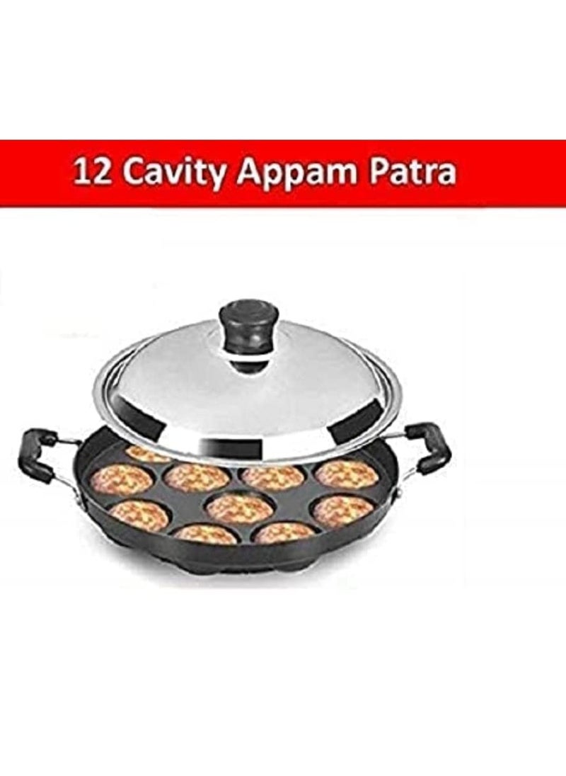 Seewarnya Non Stick 12 Cavity Aluminium Appam Patra Appam Pan/Ponganal Pan Paniyaram Pan (Aluminium - Red - Paniyaram Pan Non Stick - Appam Pan Non Stick with Lid)