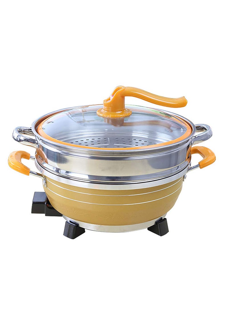 FEELING MALL Electric Heating Hot Pot Multi-Function Non Stick Smokeless Pot with Lid Heat Steamer Cooker Frying Pan Steaming Hot Pot Cooking Cookware for Kitchen