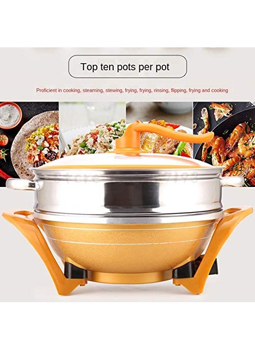 FEELING MALL Electric Heating Hot Pot Multi-Function Non Stick Smokeless Pot with Lid Heat Steamer Cooker Frying Pan Steaming Hot Pot Cooking Cookware for Kitchen