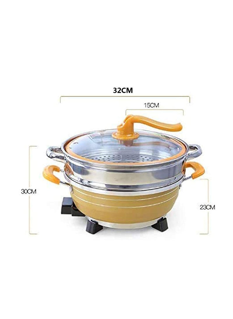 FEELING MALL Electric Heating Hot Pot Multi-Function Non Stick Smokeless Pot with Lid Heat Steamer Cooker Frying Pan Steaming Hot Pot Cooking Cookware for Kitchen