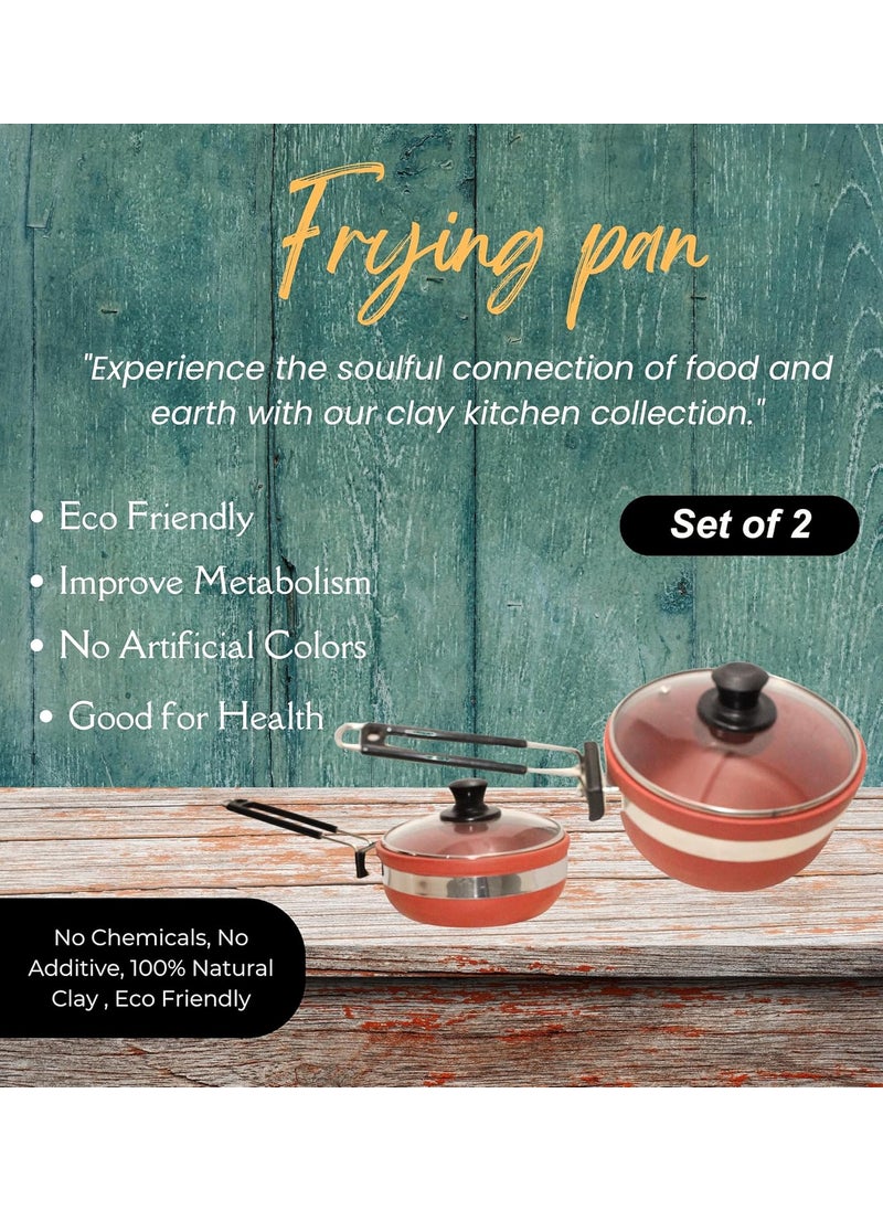 Stark Mart India Clay Frypan for Balanced CookingCooking Multipurpose Terracotta (Clay) Fry pan with A Glass Lid,Large Size 1.5LTRwith Small Size750ML Combo Set Pack of 2