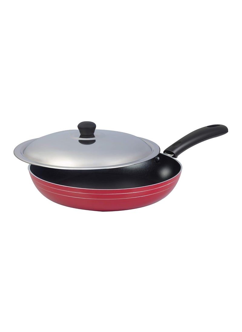 Gabry Aluminum Induction Based Nonstick Frypan (Large,Red, 28cm) with Free SS Lid, Spatula and Scrubber, Dishwasher Safe and Metal Spoon Friendly