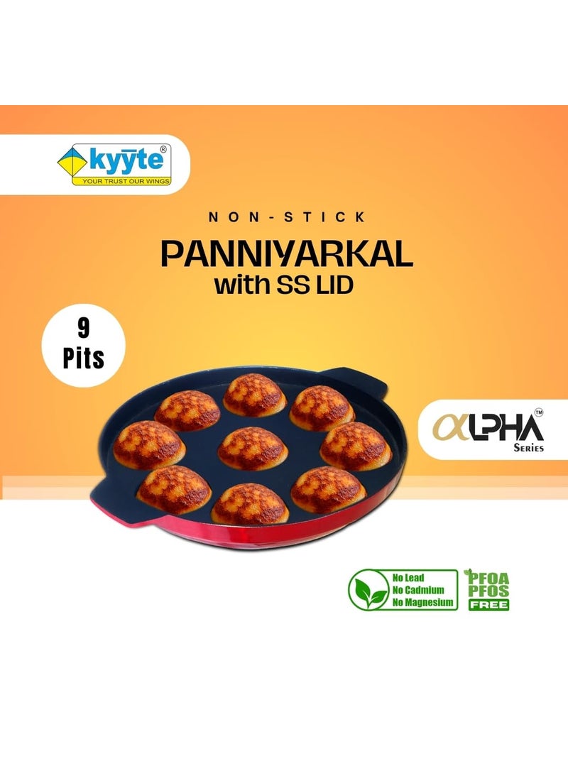 kyyte Non-Stick Alpha Panniyarkal Thermal Base with SS Lid 9 Pits