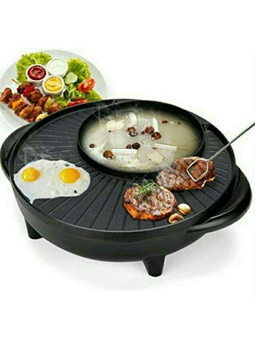 FEELING MALL Pot BBQ Hot Pot Non-Stick Pan Full-Function Powerful Stove Grill Double Burner Smokeless Round Baking Electric Multi-Function Pot Kitchen and Restaurant (1600 w)