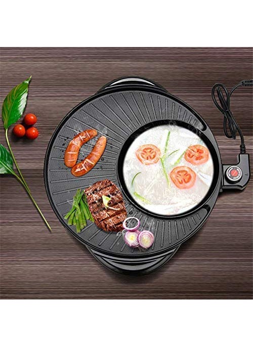 FEELING MALL Pot BBQ Hot Pot Non-Stick Pan Full-Function Powerful Stove Grill Double Burner Smokeless Round Baking Electric Multi-Function Pot Kitchen and Restaurant (1600 w)