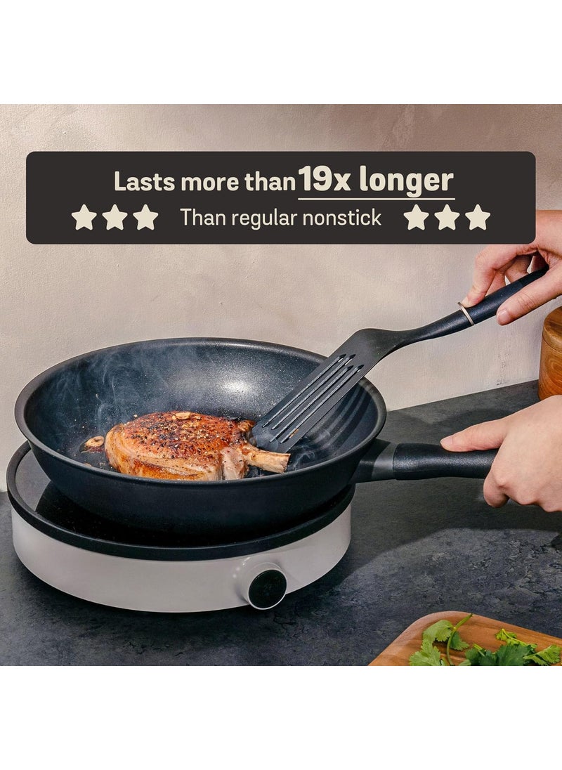 Meyer Midnight Hard Anodized Aluminium Non Stick Frypan | Frying Pan | Omlette pan | Fry pan with Stick Handle | Egg Pan | Gas and Induction Compatible, 26cm/ 2.61 Liters