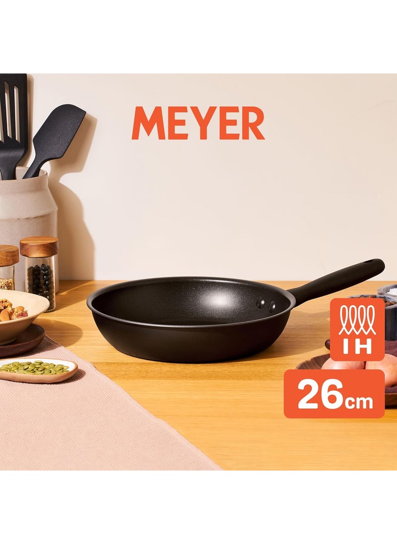 Meyer Midnight Hard Anodized Aluminium Non Stick Frypan | Frying Pan | Omlette pan | Fry pan with Stick Handle | Egg Pan | Gas and Induction Compatible, 26cm/ 2.61 Liters
