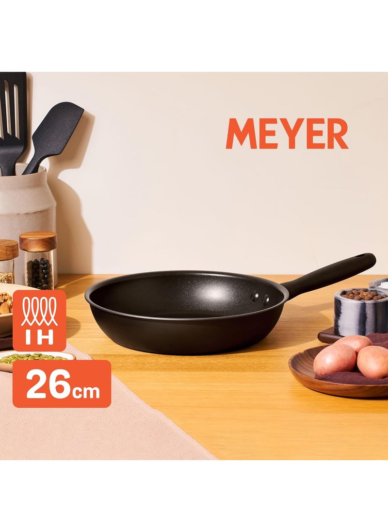 Meyer Midnight Hard Anodized Aluminium Non Stick Frypan | Frying Pan | Omlette pan | Fry pan with Stick Handle | Egg Pan | Gas and Induction Compatible, 26cm/ 2.61 Liters