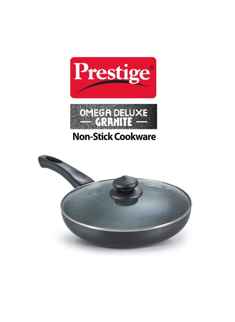 Prestige Aluminium Omega Deluxe Granite Fry Pan with Lid, 28 cm, Black (3 litres)