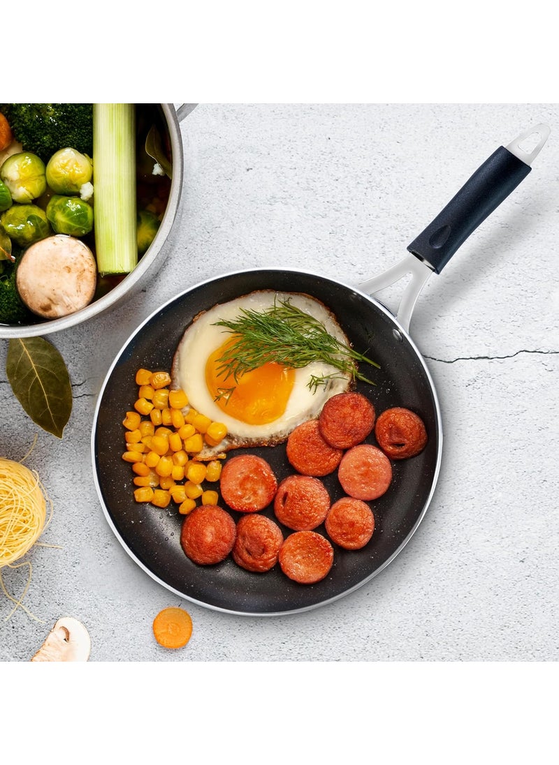AGARO Elegant Granite Non Stick Frying Pan for Cooking, Frying, Kitchen Cookware, 2.25L Capacity, 24 cm Diameter, 4mm Thick, Induction, Gas Oven Friendly, Riveted Cool Touch Handle, PFOA Free, Black