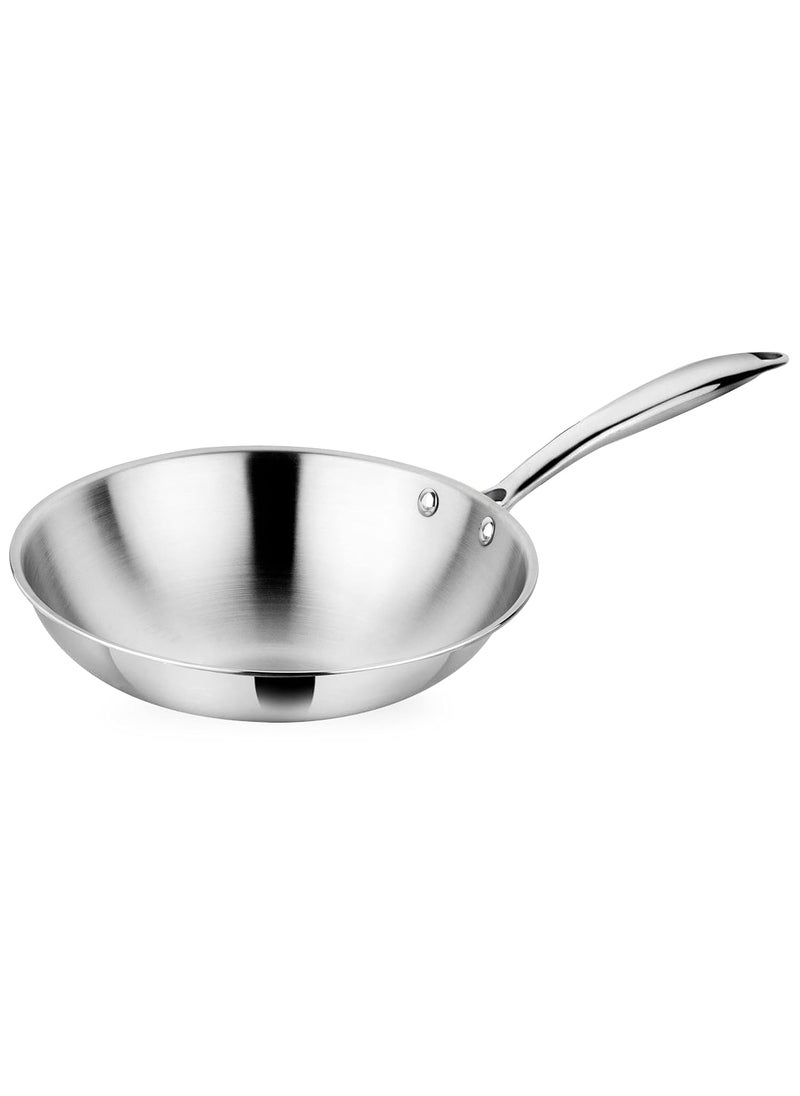Prabha Stainless Steel Fry Pan Without Lid, Kitchen Fry Pan, Tri-Ply Layer, 16cm, 0.65L Capacity, Induction and Gas Stove Suitable