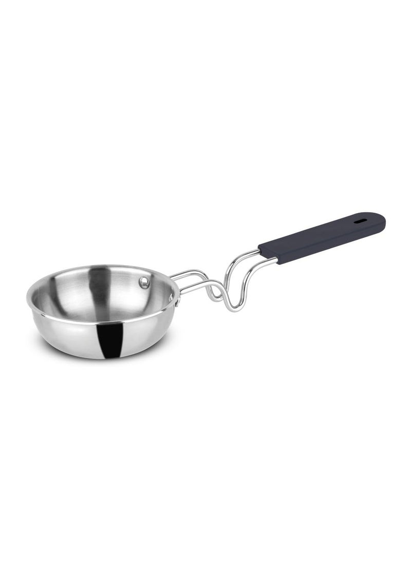 Orange Stainless Steel Triply Tadka Pan/Vaghariya Pan with Stay Cool Long Silicon Handle for Spice Seasoning, Frying, Heating and Roasting|, Silver | Induction Friendly (11CM)