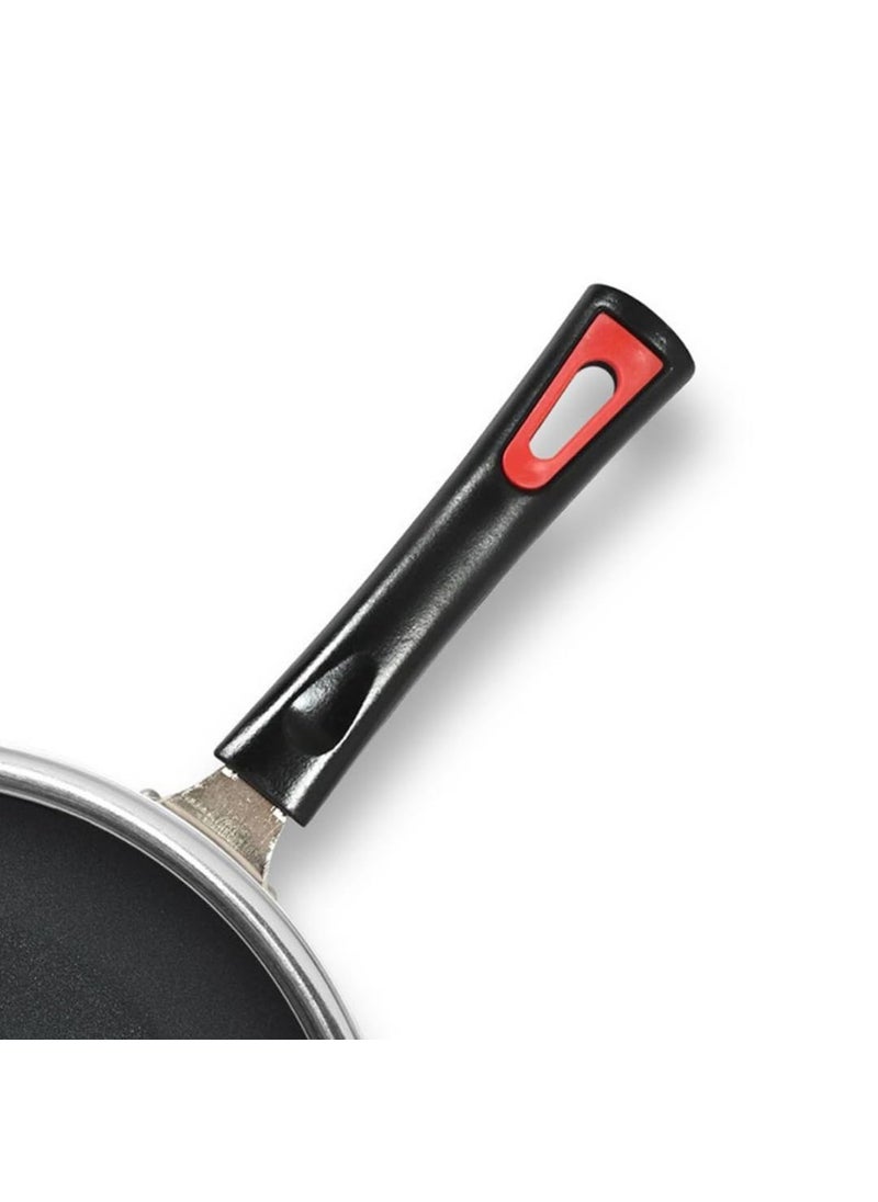 kyyte Non-Stick Alpha + Induction Base Frying Pan 20 cm Dia/1.25 Liters with Glass Lid Induction and Gas Stove Compatible(Red).