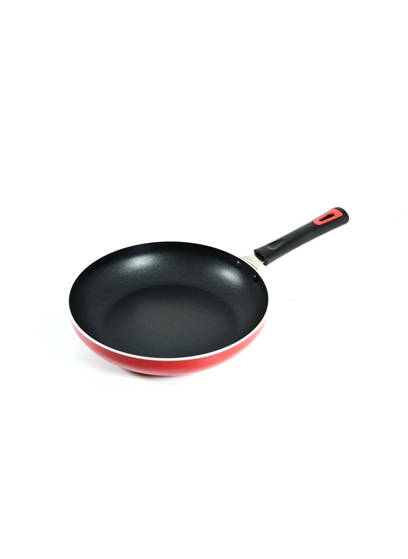 kyyte Non-Stick Alpha + Induction Base Frying Pan 20 cm Dia/1.25 Liters with Glass Lid Induction and Gas Stove Compatible(Red).