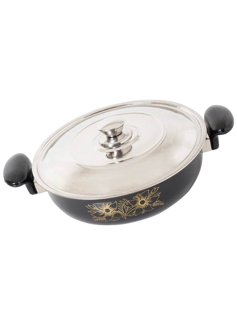 ATEVON Non-Stick Kadhai with Steel Lid, 26 cm, Black Cast Iron