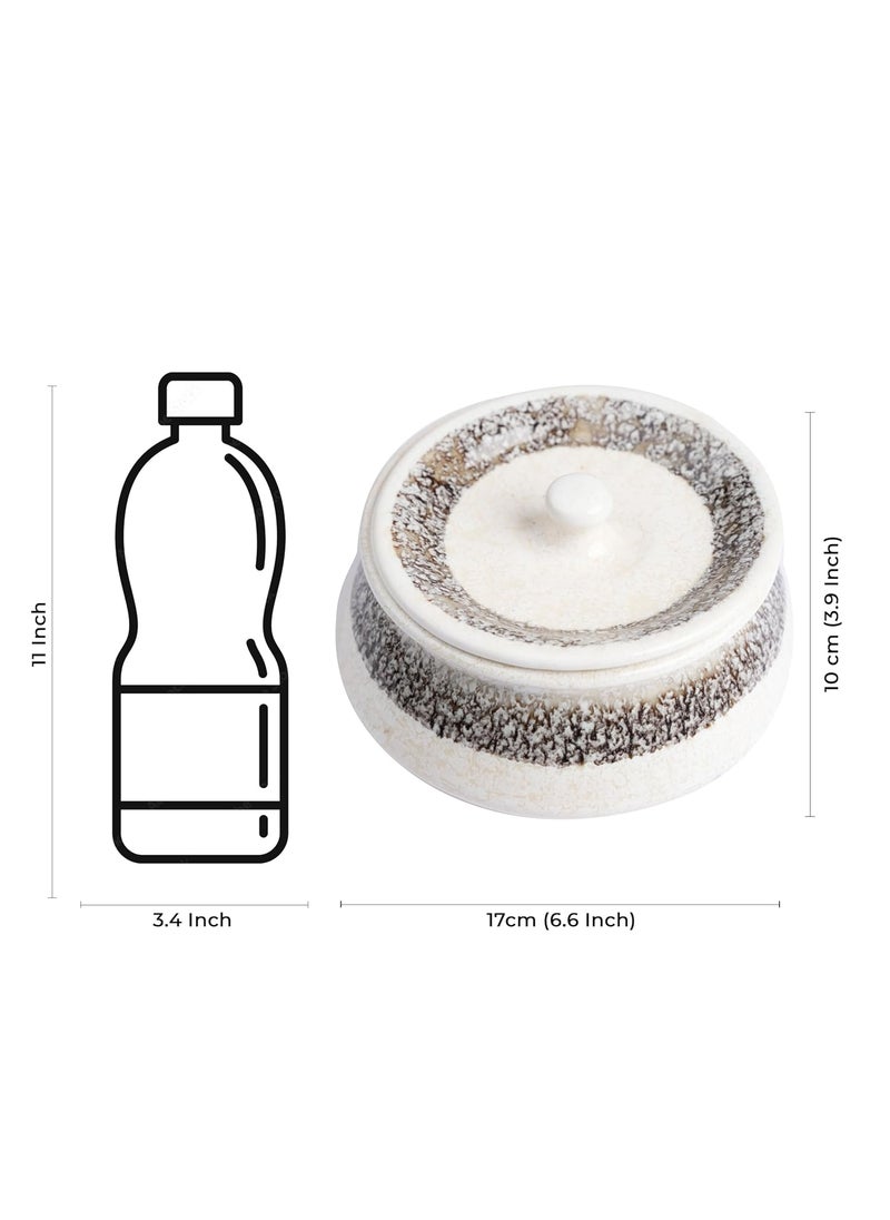 Caffeine Ceramic Handmade Cream & Black Patta Serving Handi with Lid (Set of 4)