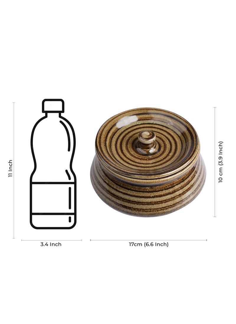 Caffeine Ceramic Handmade Wooden Brown Serving Handi with Lid (Set of 4)