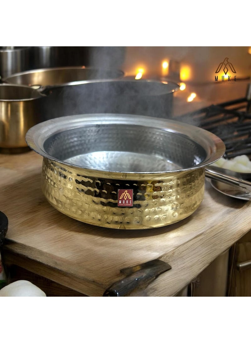 Muke Brass Lagan Handi 100% Pure Hammered – Traditional Handcrafted Cookware for Biryani & Slow Cooking Strong & Durable (5 Liter)