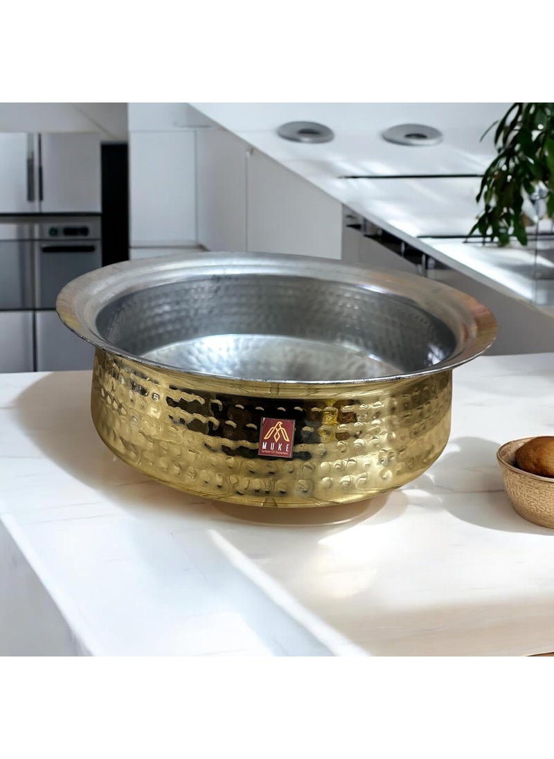 Muke Brass Lagan Handi 100% Pure Hammered – Traditional Handcrafted Cookware for Biryani & Slow Cooking Strong & Durable (5 Liter)