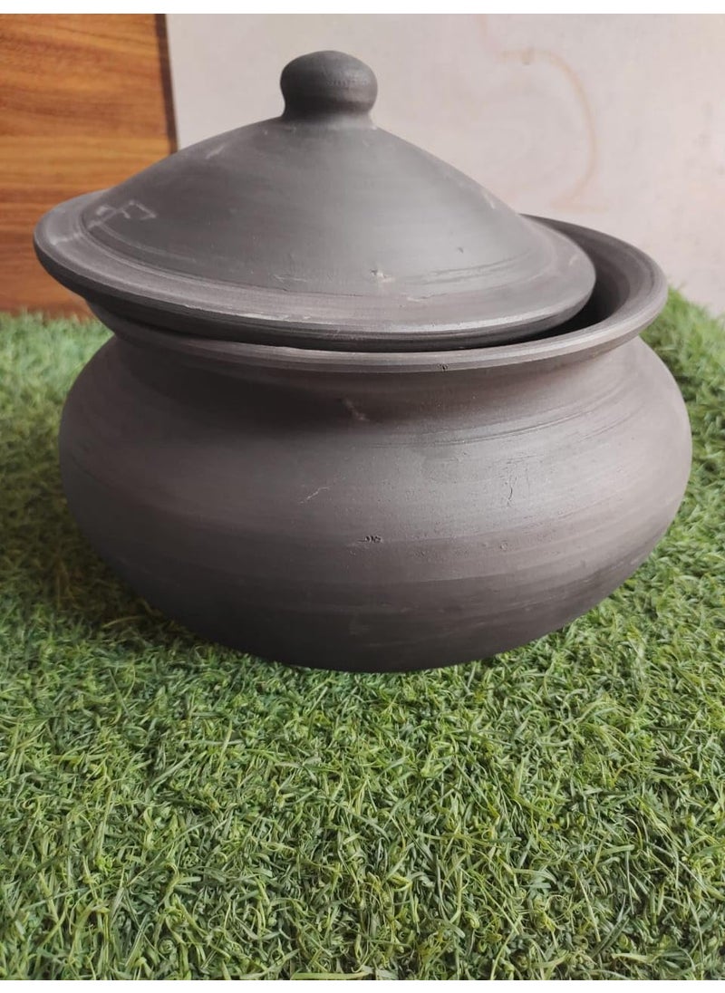 Handmade Clay Curd Pot 1.5L | Black Mitti Handi with Lid | Organic Earthen Cookware for Traditional Cooking & Fermentation | Large Size (8x7 Inch)