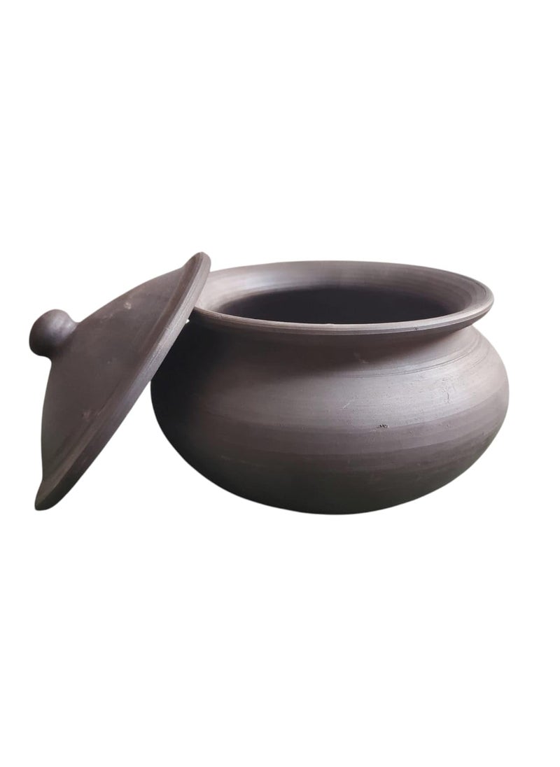 Handmade Clay Curd Pot 1.5L | Black Mitti Handi with Lid | Organic Earthen Cookware for Traditional Cooking & Fermentation | Large Size (8x7 Inch)