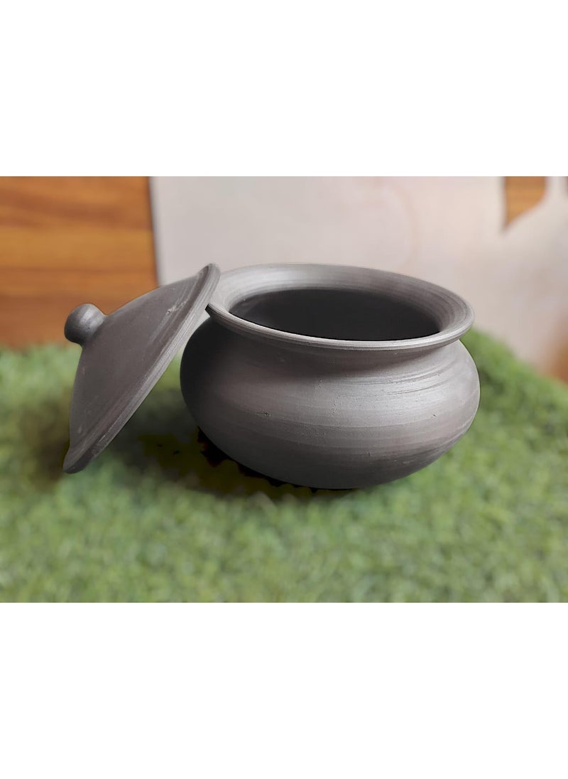 Handmade Clay Curd Pot 1.5L | Black Mitti Handi with Lid | Organic Earthen Cookware for Traditional Cooking & Fermentation | Large Size (8x7 Inch)