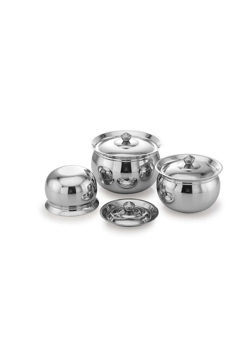 Expresso Stainless Steel Heavy Gauge Induction Friendly Kitchen Serving, Cooking Bowl, Biryani Handi Set of 3 Pieces, Model - Mutka