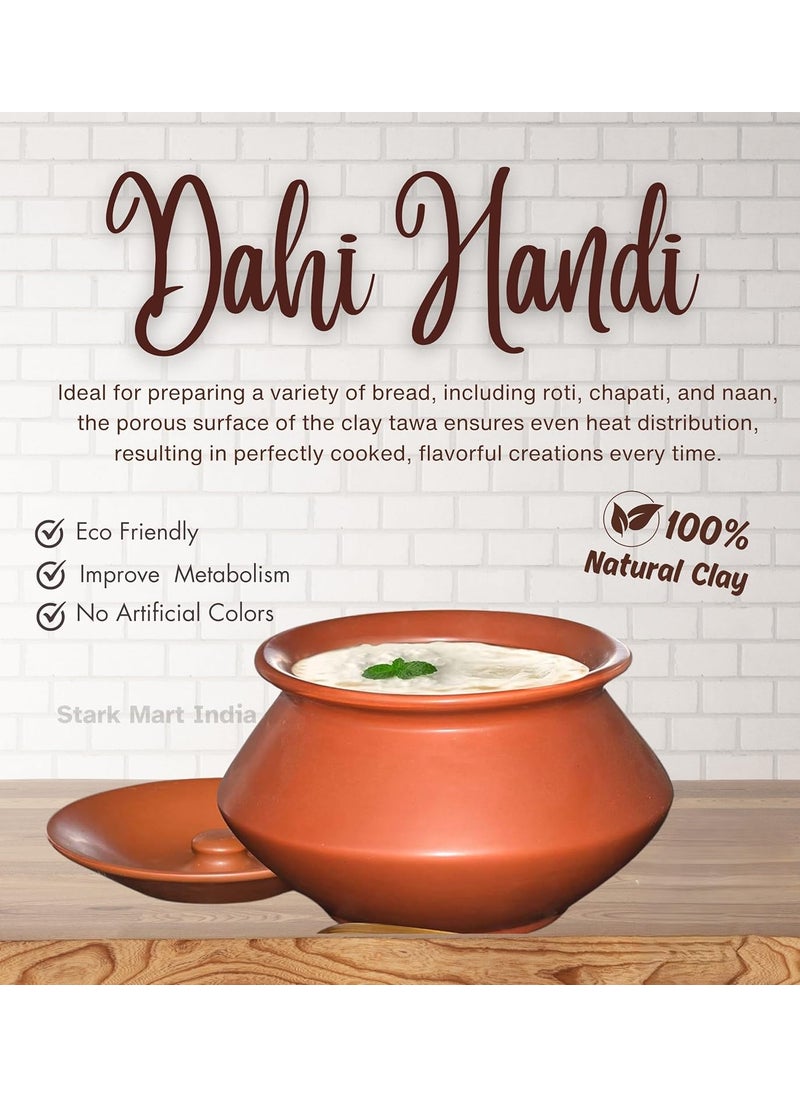 Stark Mart India Handcrafted Earthen Clay Dahi Handi, Curd Pot, Biryani Handi, Clay Pot, Dal Handi, Mitti Handi,Curd, Yogurt Bowl, Mathani Handi, Bowl Handi, for Setting/Serving 1800ml Bowl
