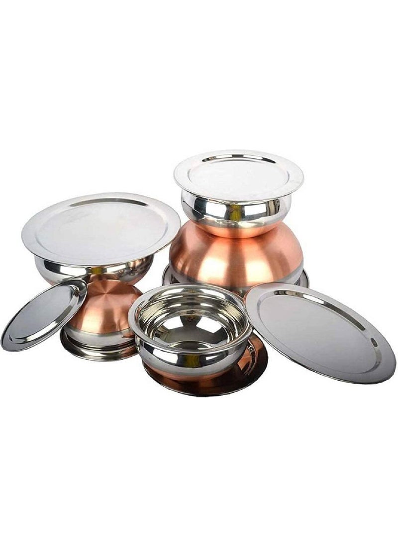 Super HK Stainless Steel Copper Bottom Handi/patila/Pot Biryani Punjabi Handi Set with Lid 5 Pieces Set (Capacity:- 0.5 L, 0.8 L, 1.2 L, 1.5 L, 1.8 L)