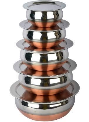 Super HK Stainless Steel Copper Bottom Handi/patila/Pot Biryani Punjabi Handi Set with Lid 5 Pieces Set (Capacity:- 0.5 L, 0.8 L, 1.2 L, 1.5 L, 1.8 L)