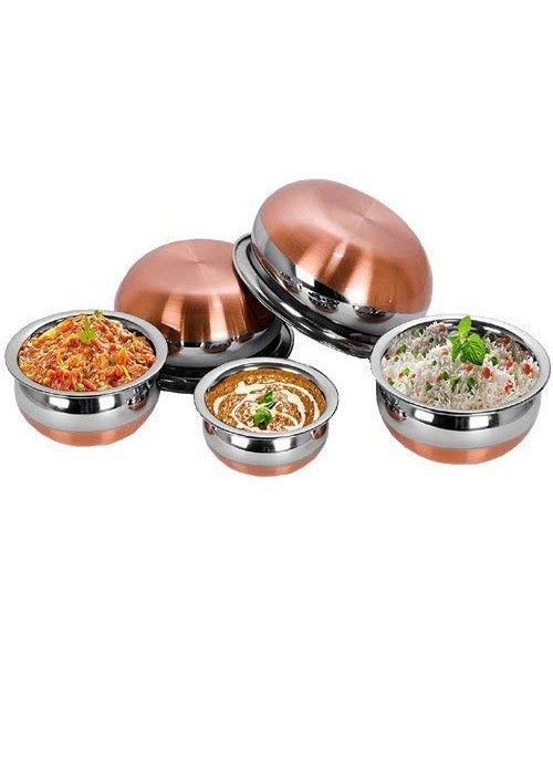 Super HK Stainless Steel Copper Bottom Handi/patila/Pot Biryani Punjabi Handi Set with Lid 5 Pieces Set (Capacity:- 0.5 L, 0.8 L, 1.2 L, 1.5 L, 1.8 L)