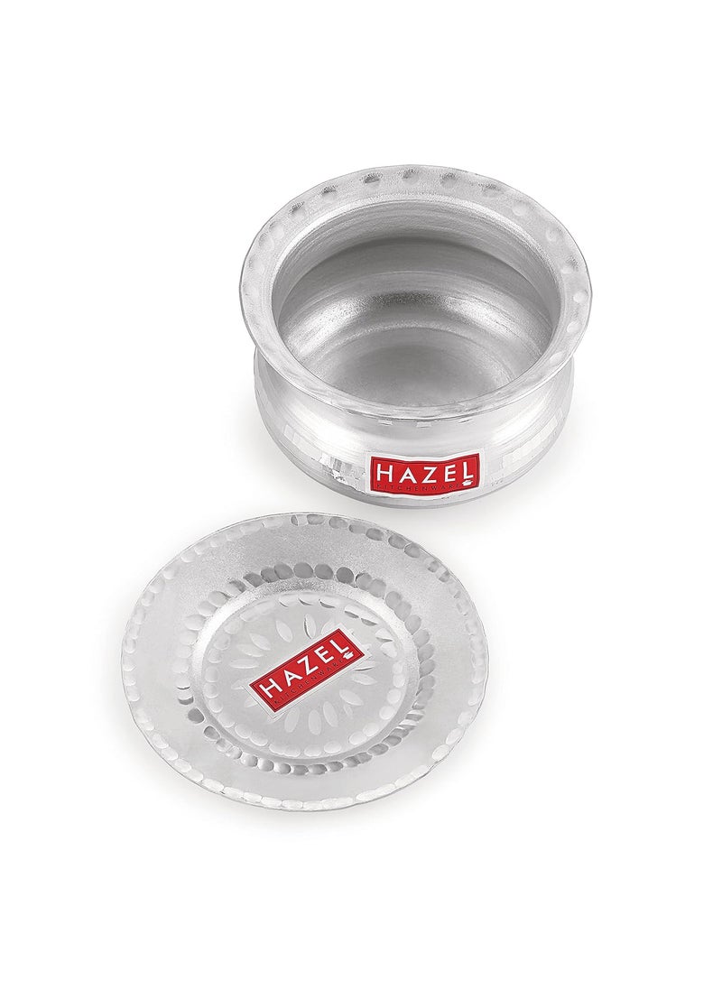 HAZEL Aluminium Handi with Lid Machine Hammered Finish Biryani Rice Cooking Pot GOL Patiya Tope Patila Vessel, 15.5 cm, 1200 ML Silver