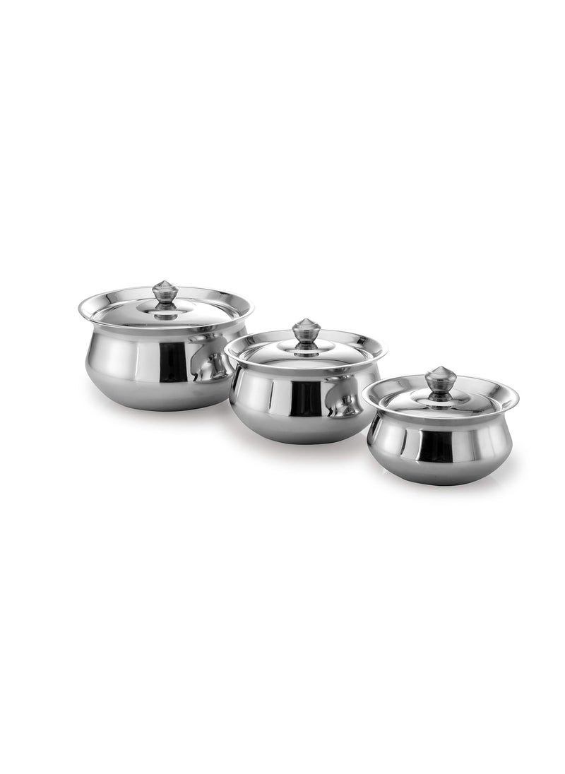 Expresso Stainless Steel Heavy Gauge Induction Friendly Kitchen Serving, Cooking Bowl, Biryani Handi Set with lid of 3 Pieces
