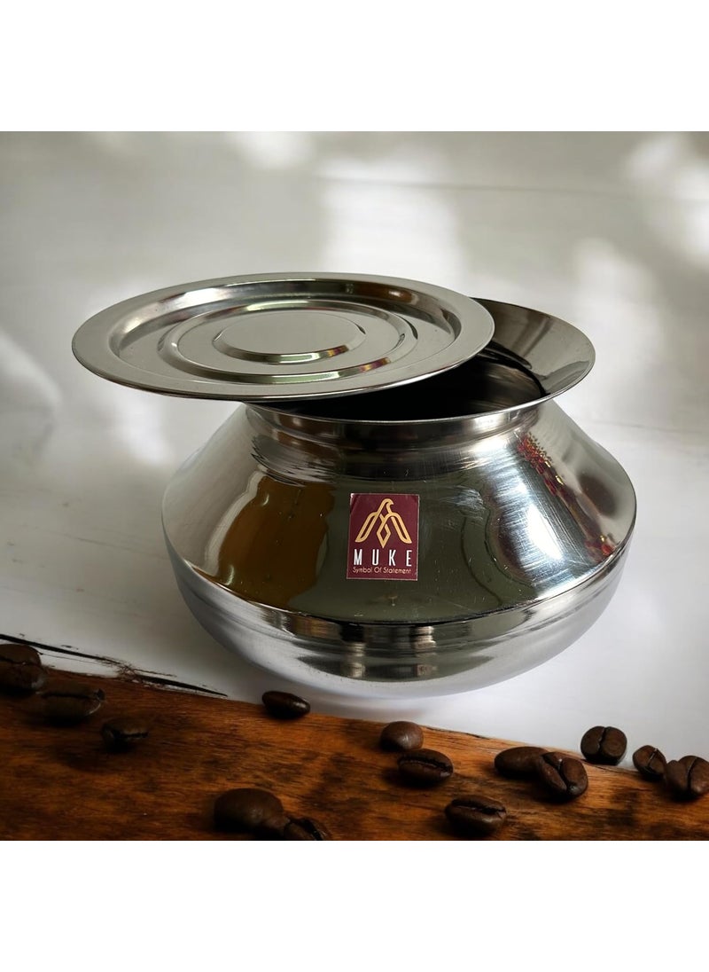 MUKE Stainless Steel Handi degchi with Lid bhgona Milk Pot/Handi for Home and Kitchen Cooking(Pongal Handi) 2.5liter