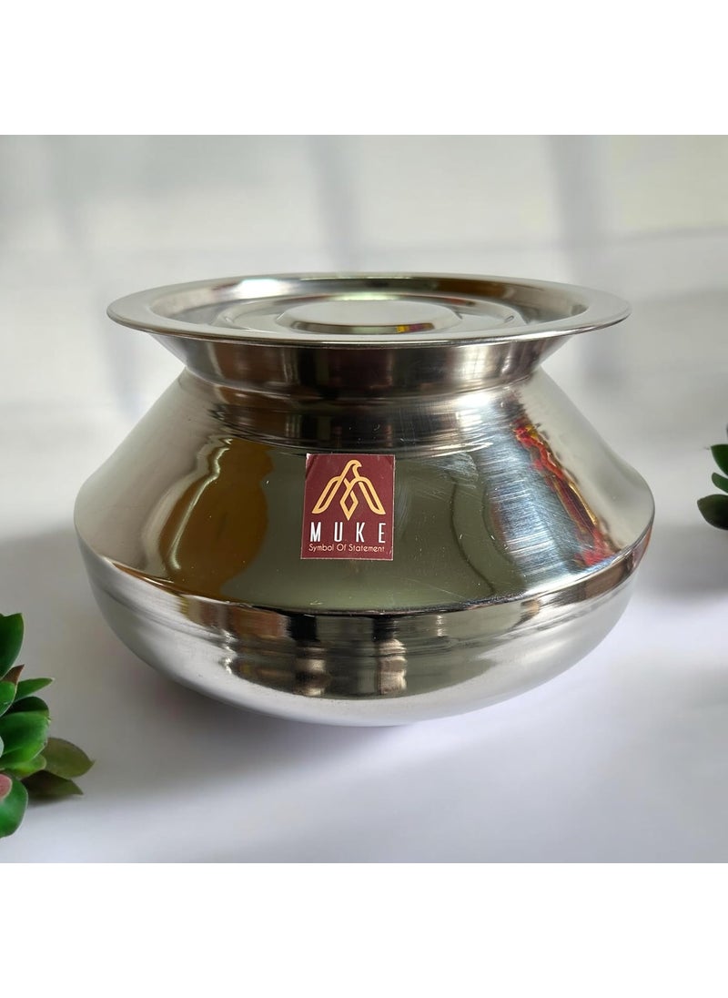 MUKE Stainless Steel Handi degchi with Lid bhgona Milk Pot/Handi for Home and Kitchen Cooking(Pongal Handi) 2.5liter