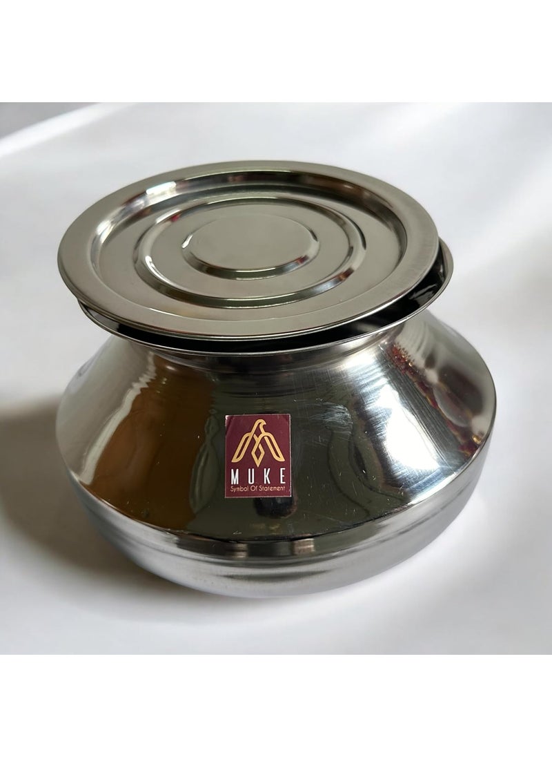 MUKE Stainless Steel Handi degchi with Lid bhgona Milk Pot/Handi for Home and Kitchen Cooking(Pongal Handi) 2.5liter