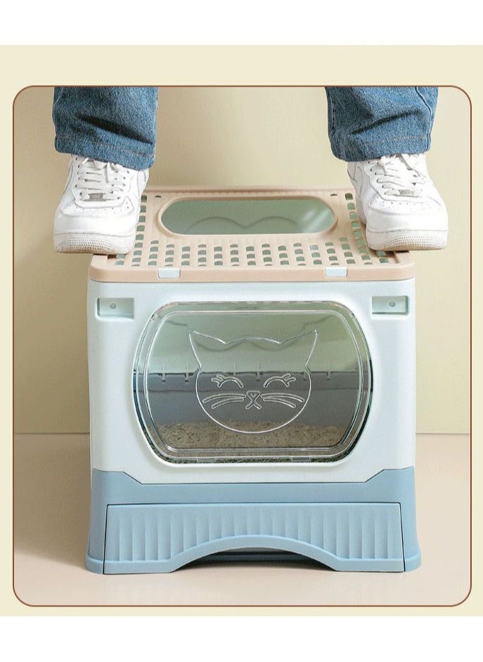 Large Foldable Cat Litter Box with Lid and Kitty Litter Scoop Drawer Front Entry & Top Exit Covered Kitten Box