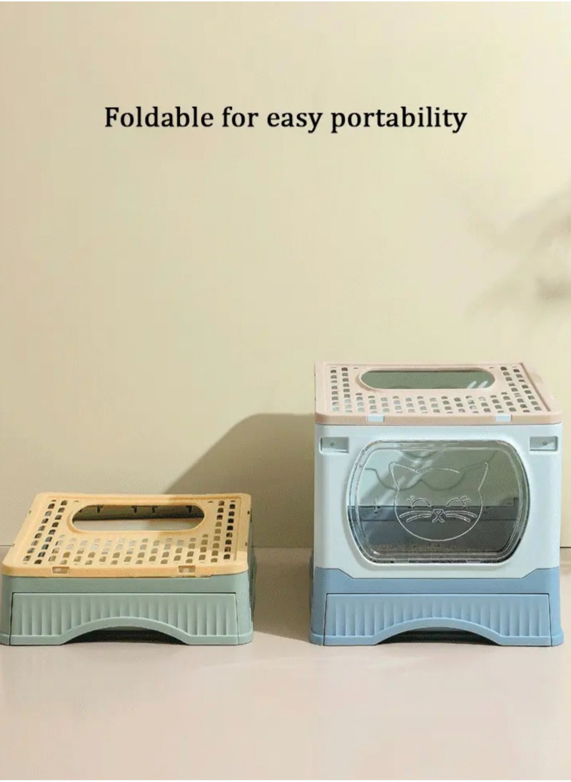Large Foldable Cat Litter Box with Lid and Kitty Litter Scoop Drawer Front Entry & Top Exit Covered Kitten Box