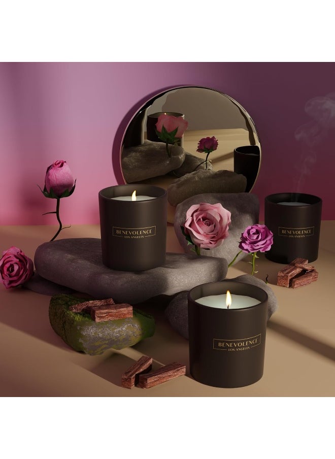 Benevolence LA Rose & Sandalwood Scented Candle | 6 oz Scented Candles for Home Scented | Natural Soy Candles Gifts for Women | 35 Hour Burn Aromatherapy Candle | Summer Candles