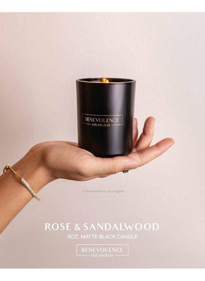 Benevolence LA Rose & Sandalwood Scented Candle | 6 oz Scented Candles for Home Scented | Natural Soy Candles Gifts for Women | 35 Hour Burn Aromatherapy Candle | Summer Candles