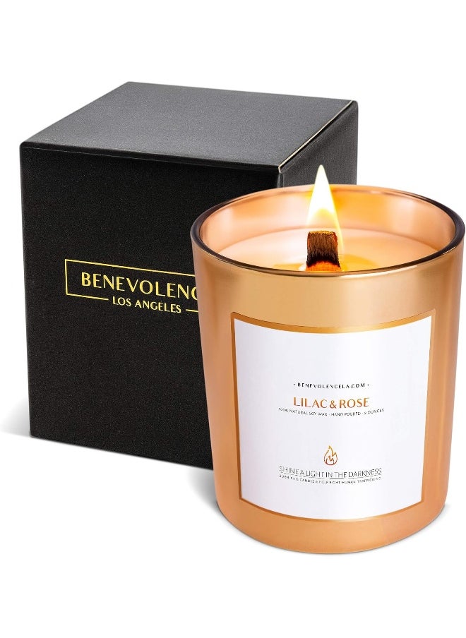 Benevolence LA Premium Lilac & Rose Scented Candles, Highly Scented Lilac & Rose Candle, All Natural Soy Candles Scented, 8 oz | 45 Hour Long Lasting Soy Candle, Relaxing Aromatherapy Candles