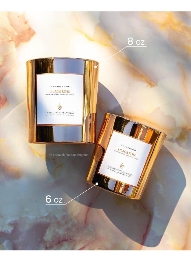Benevolence LA Premium Lilac & Rose Scented Candles, Highly Scented Lilac & Rose Candle, All Natural Soy Candles Scented, 8 oz | 45 Hour Long Lasting Soy Candle, Relaxing Aromatherapy Candles