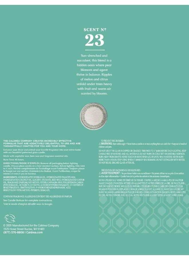 Caldrea Scented Candle, Made with Essential Oils and Other Thoughtfully Chosen Ingredients, 45 Hour Burn Time, Pear Blossom Agave Scent, 8.1 oz (Packaging May Vary)